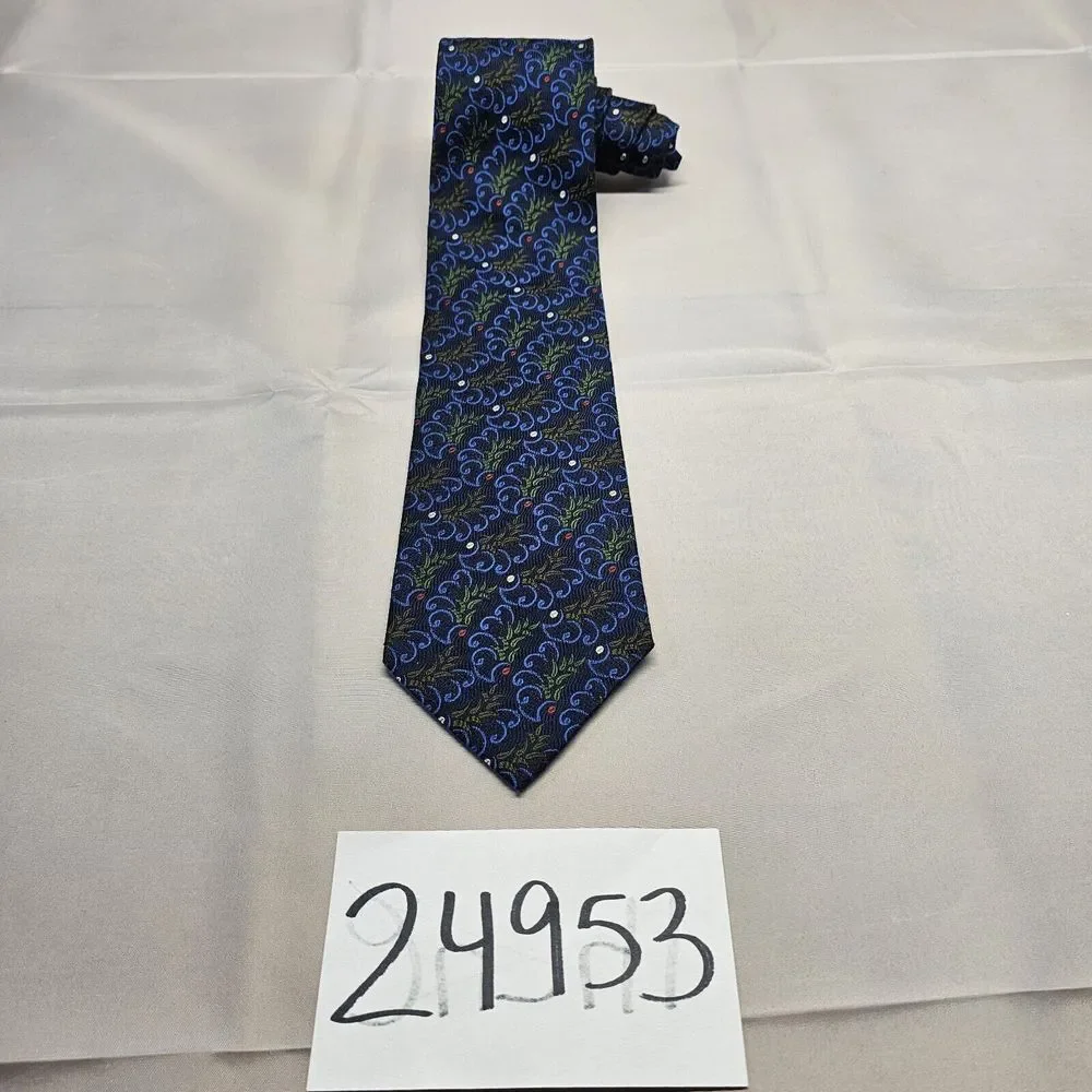 Hickey Freeman Tie Mens Silk Blue Geometric Pattern 60x3.5‎ Extra Long
